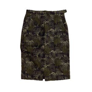 UNIQLO ||  Carine Roitfeld Green Jungle Palm Front Print Midi Skirt
